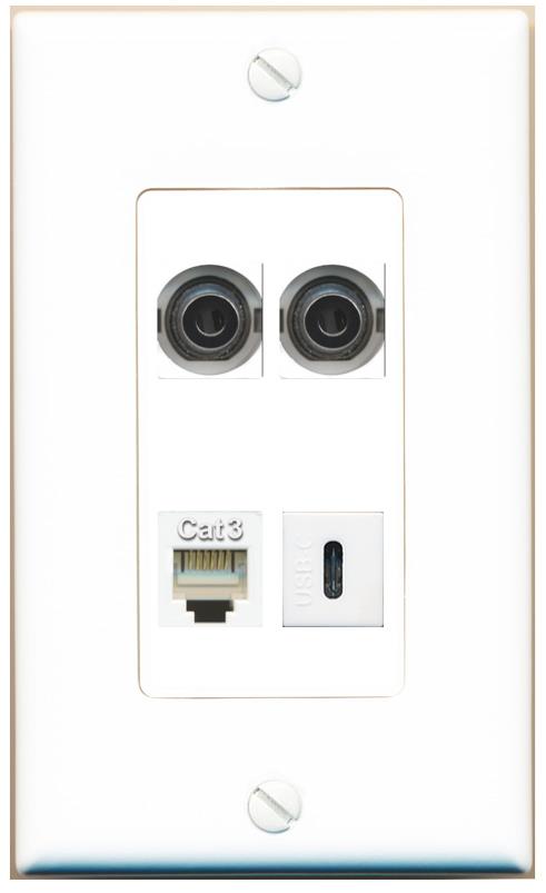 RiteAV 2 3.5mm PHONE USBC Wall Plate [White]