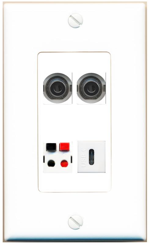 RiteAV 2 3.5mm SPEAKER USBC Wall Plate [White]
