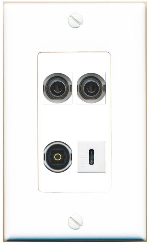 RiteAV 2 3.5mm TOSLINK USBC Wall Plate [White]