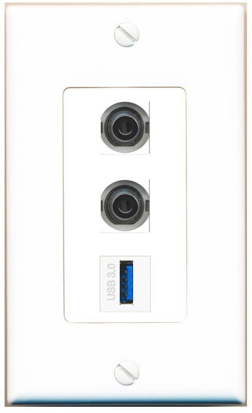 2 3.5mm USB-3 Wall Plate [White]