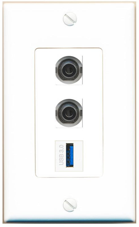 2 3.5mm USB-3 Wall Plate [White]