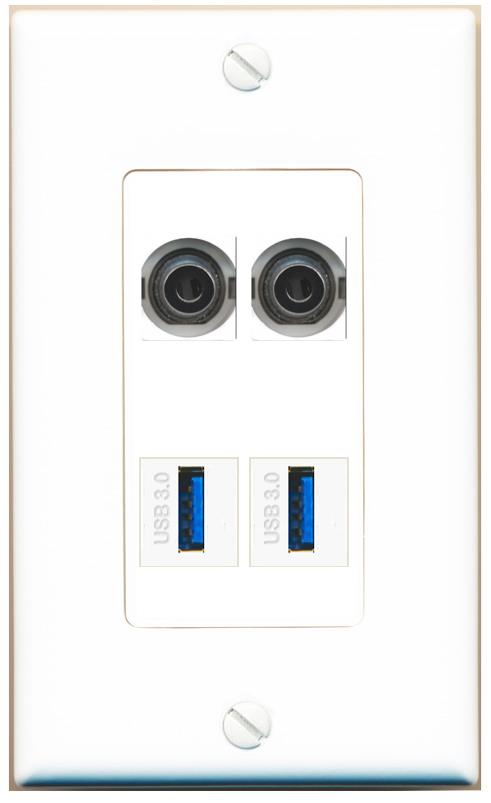 RiteAV 2 3.5mm 2 USB-3 Wall Plate [White]