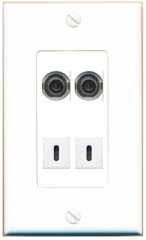 RiteAV 2 3.5mm 2 USBC Wall Plate [White]