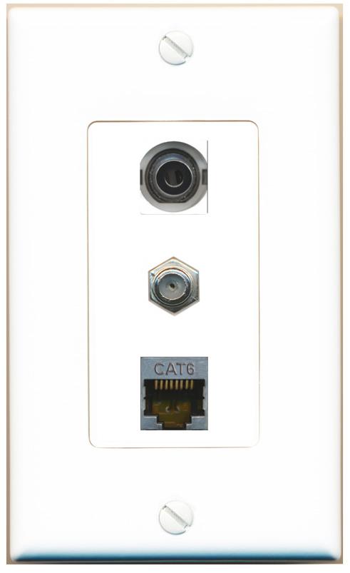 3.5mm CAT6-SHIELDED COAX Wall Plate [White]