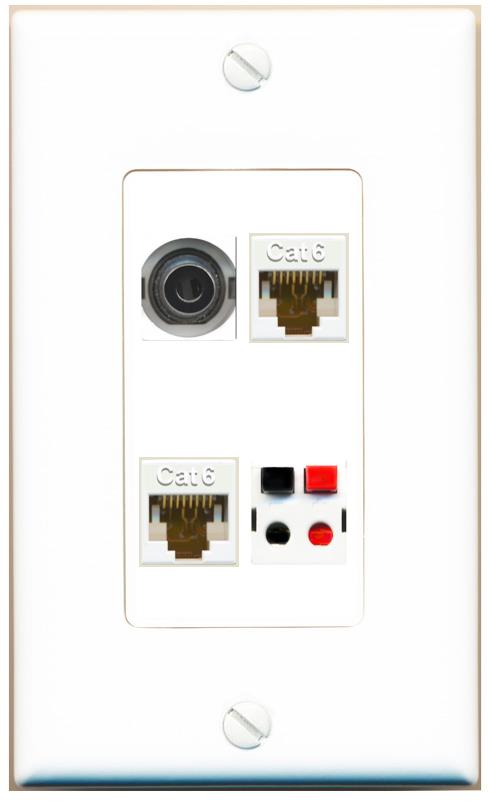RiteAV 3.5mm 2 CAT6 SPEAKER Wall Plate [White]