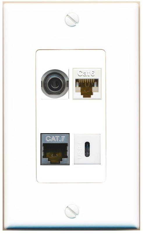 RiteAV 3.5mm CAT6 CAT7 USBC Wall Plate [White]