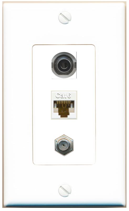 3.5mm CAT6 COAX Wall Plate [White]