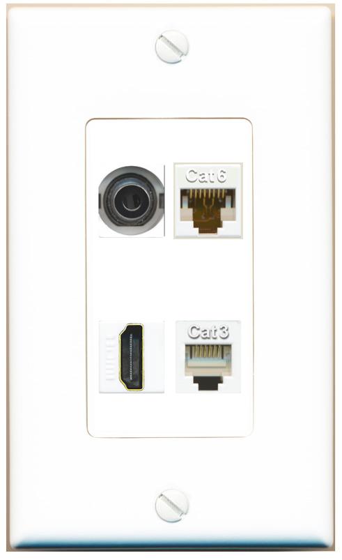 RiteAV 3.5mm CAT6 HDMI PHONE Wall Plate [White]