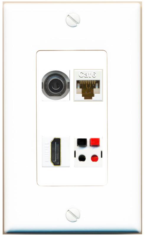 RiteAV 3.5mm CAT6 HDMI SPEAKER Wall Plate [White]
