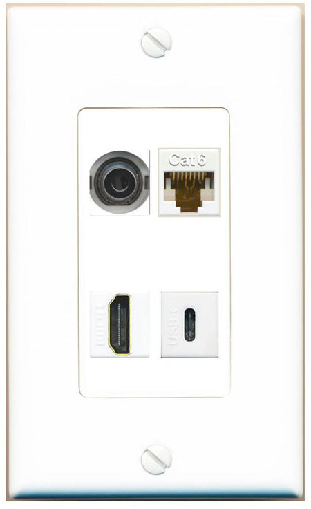 RiteAV 3.5mm CAT6 HDMI USBC Wall Plate [White]