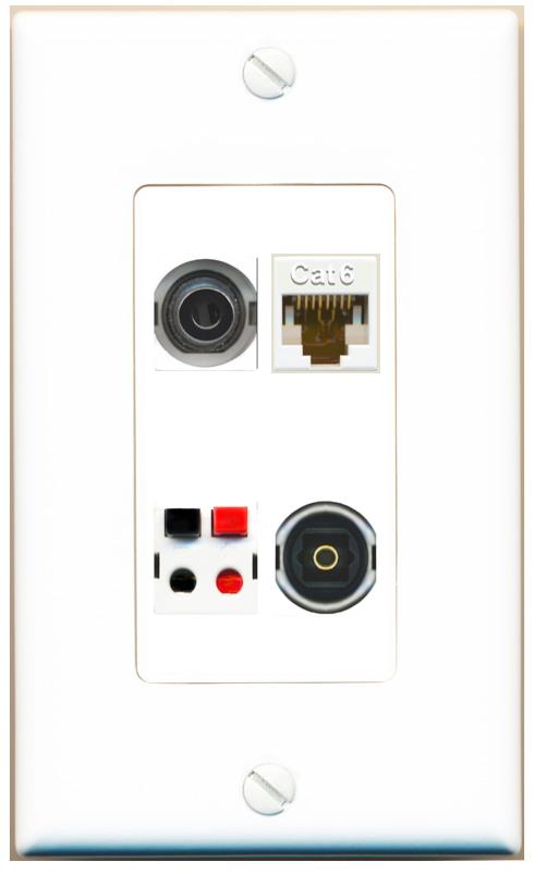 RiteAV 3.5mm CAT6 SPEAKER TOSLINK Wall Plate [White]