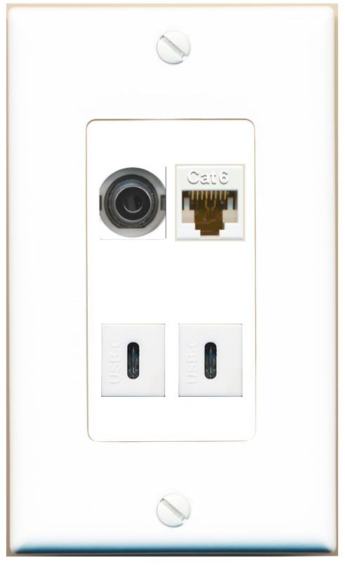 RiteAV 3.5mm CAT6 2 USBC Wall Plate [White]