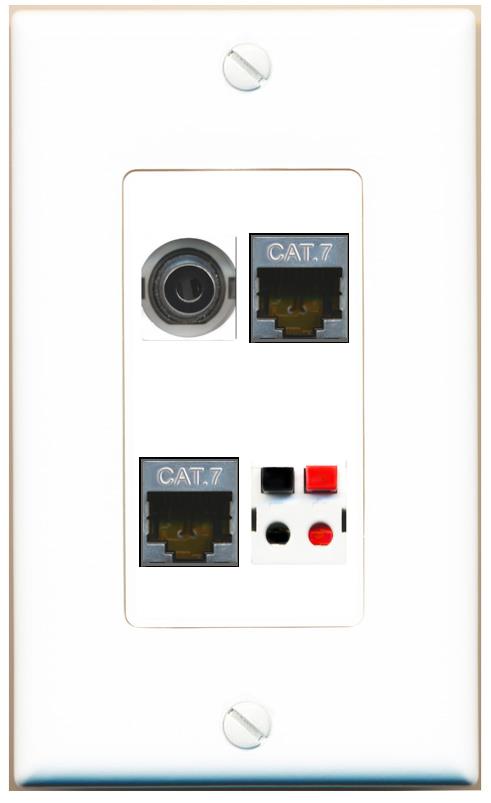 RiteAV 3.5mm 2 CAT7 SPEAKER Wall Plate [White]