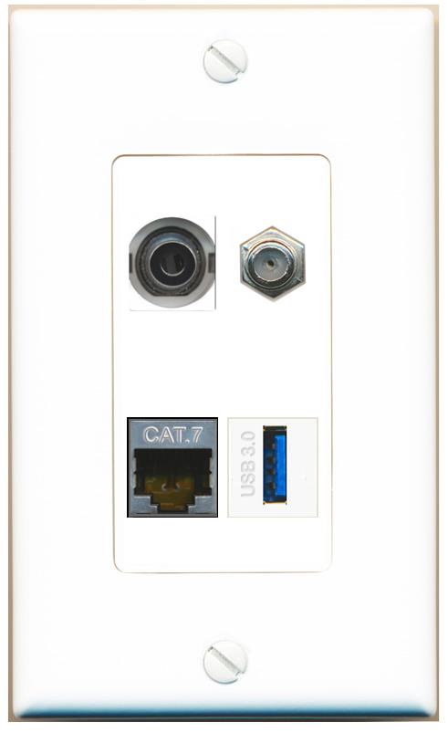 RiteAV 3.5mm CAT7 COAX USB-3 Wall Plate [White]