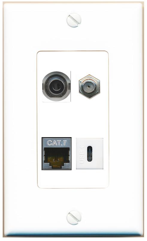 RiteAV 3.5mm CAT7 COAX USBC Wall Plate [White]