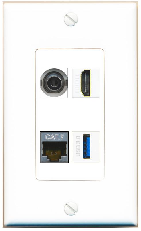 RiteAV 3.5mm CAT7 HDMI USB-3 Wall Plate [White]