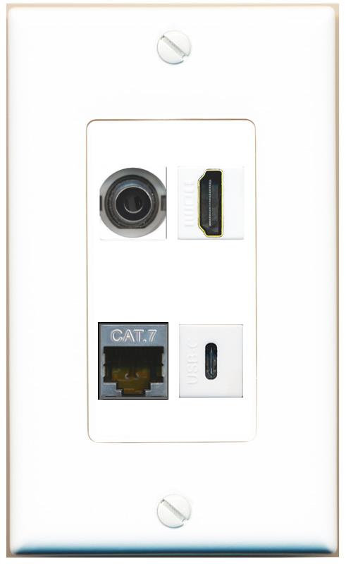 RiteAV 3.5mm CAT7 HDMI USBC Wall Plate [White]