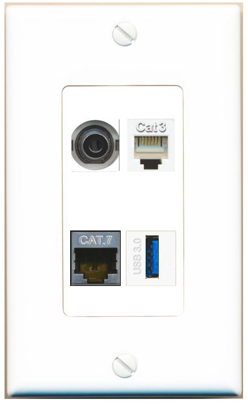 RiteAV 3.5mm CAT7 PHONE USB-3 Wall Plate [White]
