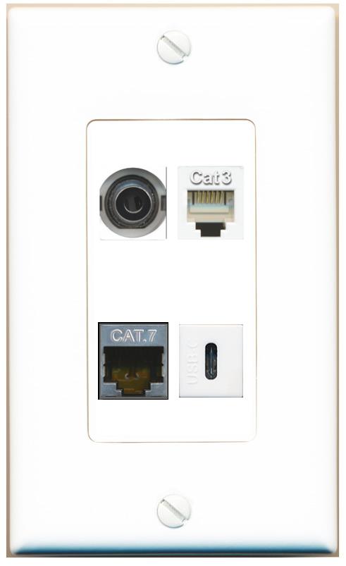 RiteAV 3.5mm CAT7 PHONE USBC Wall Plate [White]