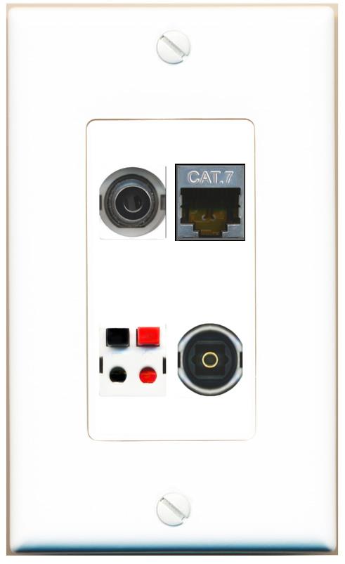 RiteAV 3.5mm CAT7 SPEAKER TOSLINK Wall Plate [White]