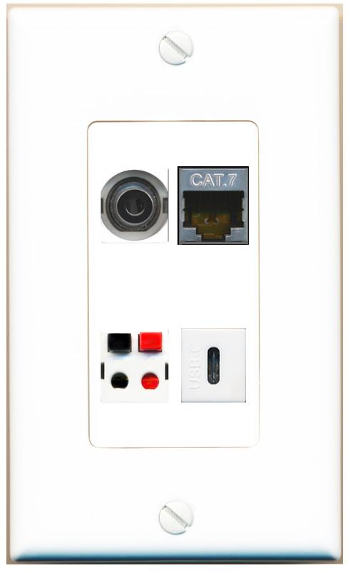 RiteAV 3.5mm CAT7 SPEAKER USBC Wall Plate [White]