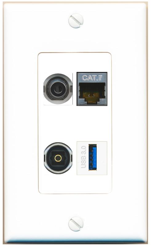 RiteAV 3.5mm CAT7 TOSLINK USB-3 Wall Plate [White]