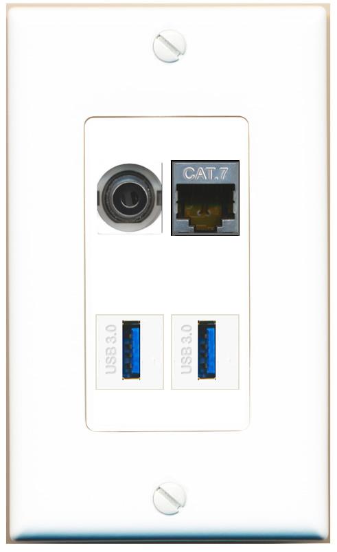 RiteAV 3.5mm CAT7 2 USB-3 Wall Plate [White]