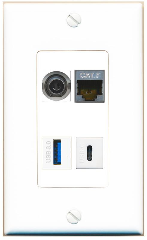 RiteAV 3.5mm CAT7 USB-3 USBC Wall Plate [White]