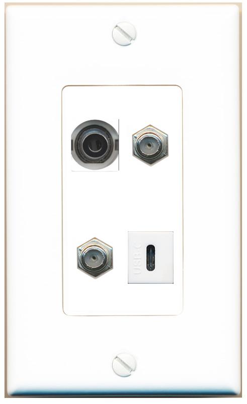RiteAV 3.5mm 2 COAX USBC Wall Plate [White]