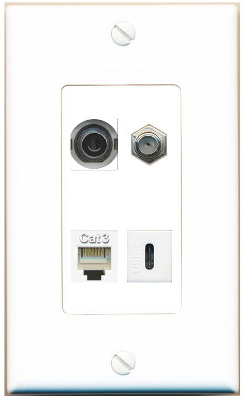 RiteAV 3.5mm COAX PHONE USBC Wall Plate [White]