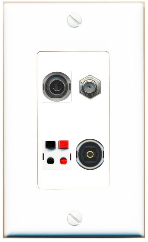 RiteAV 3.5mm COAX SPEAKER TOSLINK Wall Plate [White]