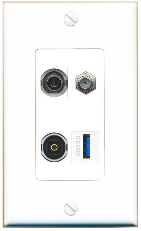 RiteAV 3.5mm COAX TOSLINK USB-3 Wall Plate [White]
