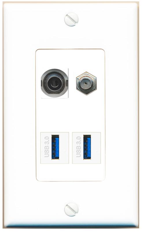RiteAV 3.5mm COAX 2 USB-3 Wall Plate [White]