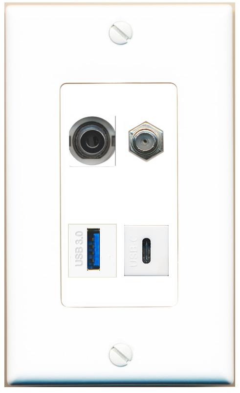 RiteAV 3.5mm COAX USB-3 USBC Wall Plate [White]