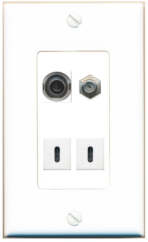 RiteAV 3.5mm COAX 2 USBC Wall Plate [White]