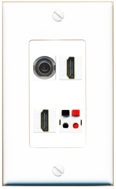RiteAV 3.5mm 2 HDMI SPEAKER Wall Plate [White]