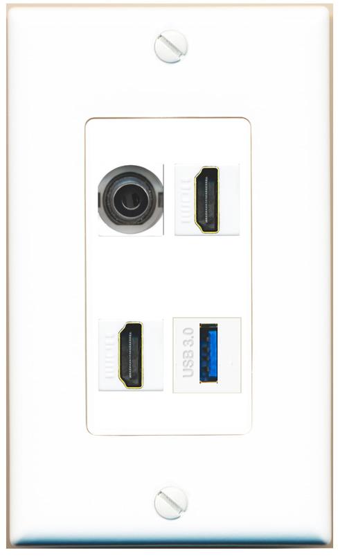 RiteAV 3.5mm 2 HDMI USB-3 Wall Plate [White]