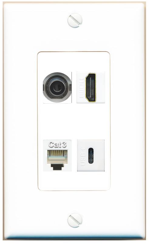 RiteAV 3.5mm HDMI PHONE USBC Wall Plate [White]