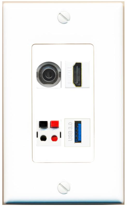 RiteAV 3.5mm HDMI SPEAKER USB-3 Wall Plate [White]