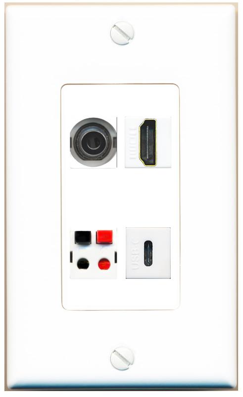 RiteAV 3.5mm HDMI SPEAKER USBC Wall Plate [White]