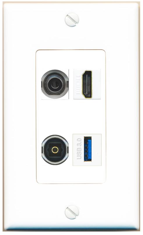 RiteAV 3.5mm HDMI TOSLINK USB-3 Wall Plate [White]