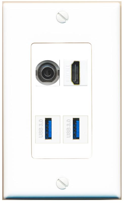 RiteAV 3.5mm HDMI 2 USB-3 Wall Plate [White]