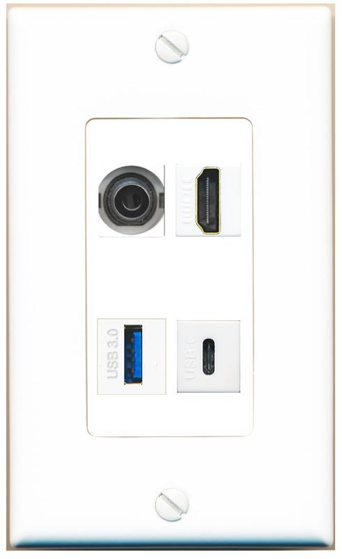 RiteAV 3.5mm HDMI USB-3 USBC Wall Plate [White]
