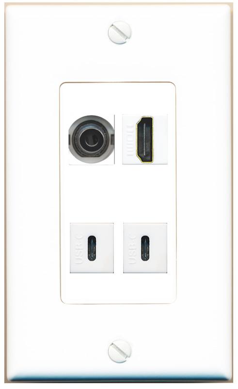 RiteAV 3.5mm HDMI 2 USBC Wall Plate [White]