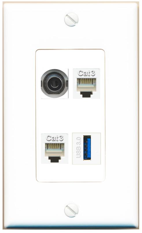 RiteAV 3.5mm 2 PHONE USB-3 Wall Plate [White]