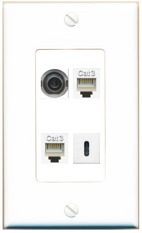 RiteAV 3.5mm 2 PHONE USBC Wall Plate [White]