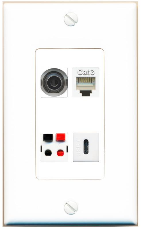 RiteAV 3.5mm PHONE SPEAKER USBC Wall Plate [White]