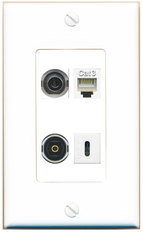 RiteAV 3.5mm PHONE TOSLINK USBC Wall Plate [White]