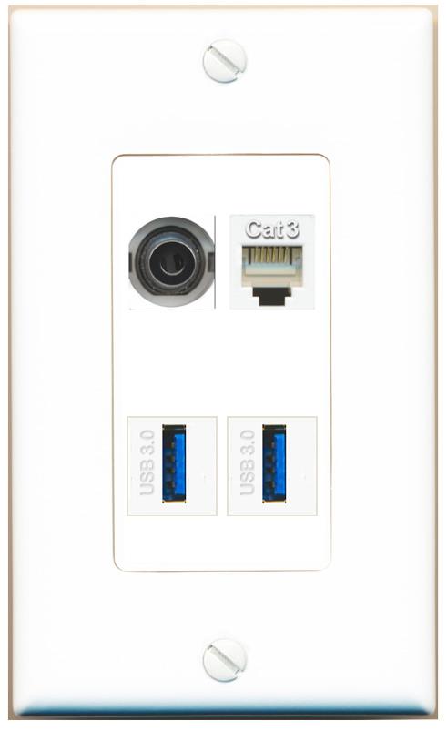 RiteAV 3.5mm PHONE 2 USB-3 Wall Plate [White]