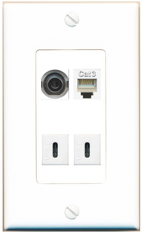 RiteAV 3.5mm PHONE 2 USBC Wall Plate [White]